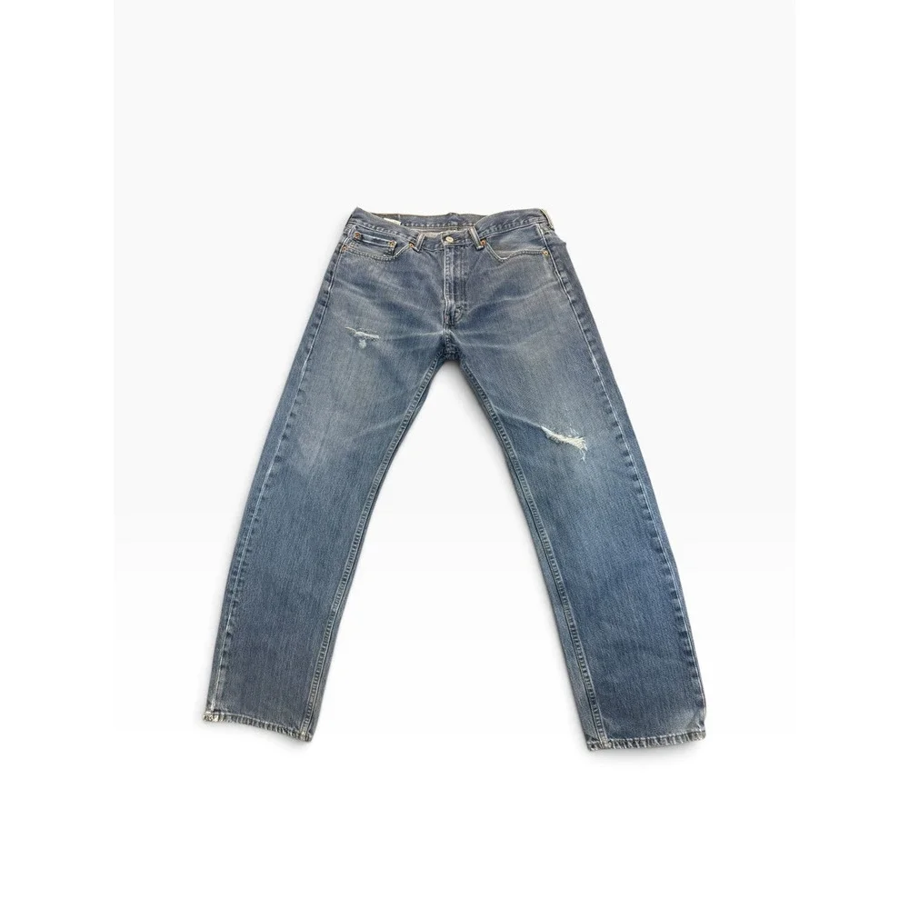 Levis 505 Mens Distressed Denim Blue Jeans Size 36X32(Tag Reads 36/34 Grunge